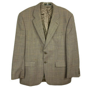 Lauren Ralph Lauren Blazer Jacket Mens Sz 42R Beige Wool Plaid Single‎ Breasted